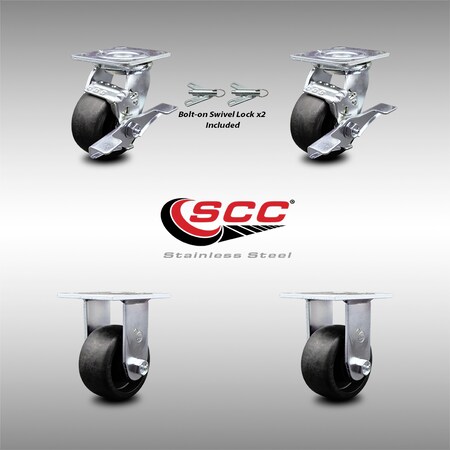 Service Caster 4 Inch SS Glass Filled Nylon Caster Set with 2 Brakes/Swivel Lock 2 Rigid SCC SCC-SS30S420-GFNB-TLB-BSL-2-R-2